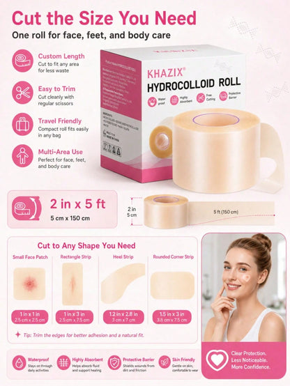 2In*5ft Body Gel Scar Patch, Transparent Invisible Design To Cover Blemishes, Portable And Easy To Use, Hydrocolloid Scar Patch, Hydrocolloid Dressing Roll, Cuttable, Wound Dust-Proof, Waterproof, Car