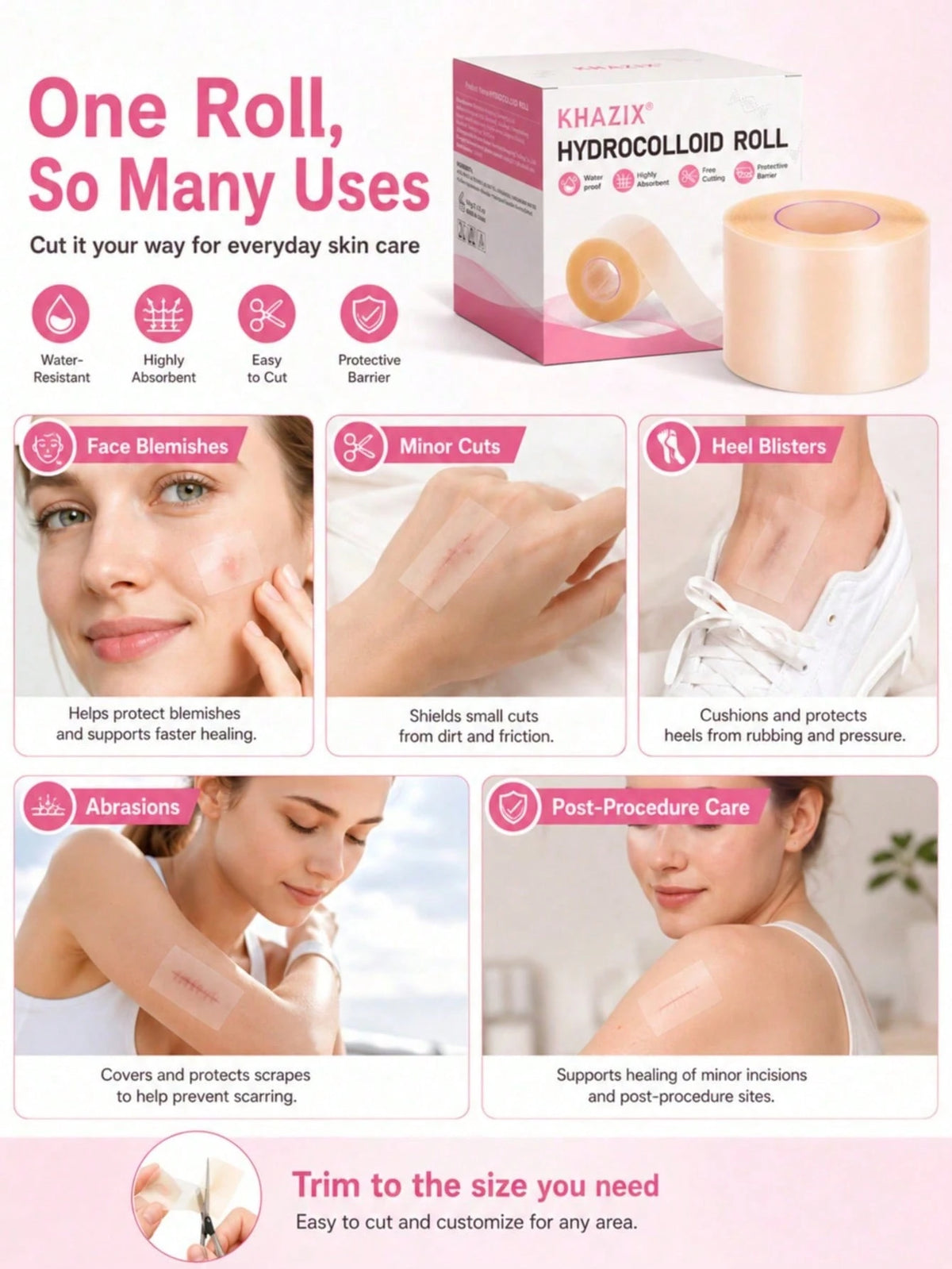 2In*5ft Body Gel Scar Patch, Transparent Invisible Design To Cover Blemishes, Portable And Easy To Use, Hydrocolloid Scar Patch, Hydrocolloid Dressing Roll, Cuttable, Wound Dust-Proof, Waterproof, Car