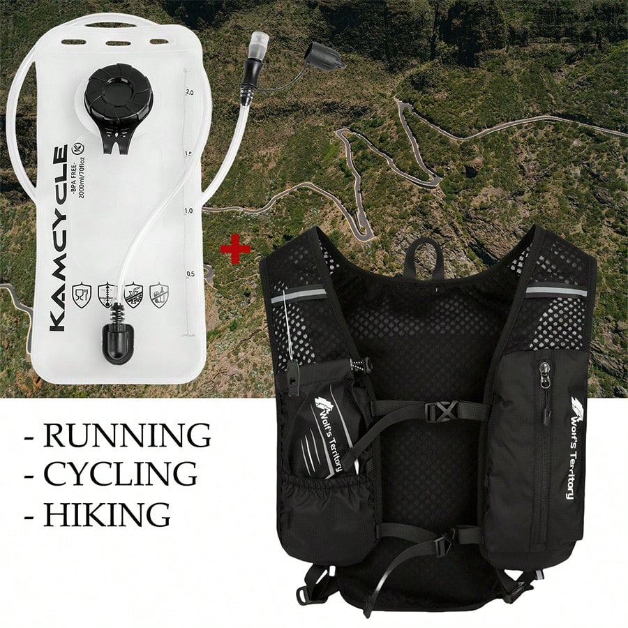 2L Water Bladder Running Vest For Women And Men, Camel Water Bladder Backpack, Adjustable Breathable Running Water Bladder Vest, With Functional Pockets (Phone Holder) Backpack, Breathable Running Bac