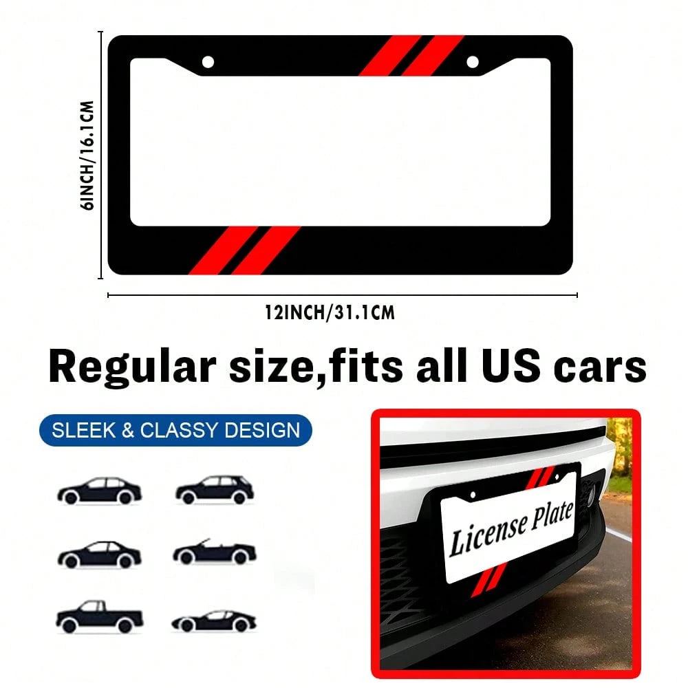 2PC Aluminum US Standard Size License Plate Frame, Stylish Design Holiday Celebrations, Fits 12x6inch, Car Enthusiasts, Durable And, Personalization, Great Any Occasion!