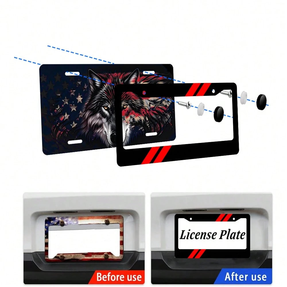 2PC Aluminum US Standard Size License Plate Frame, Stylish Design Holiday Celebrations, Fits 12x6inch, Car Enthusiasts, Durable And, Personalization, Great Any Occasion!