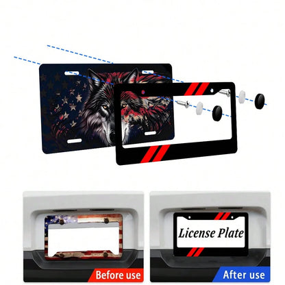 2PC Aluminum US Standard Size License Plate Frame, Stylish Design Holiday Celebrations, Fits 12x6inch, Car Enthusiasts, Durable And, Personalization, Great Any Occasion!