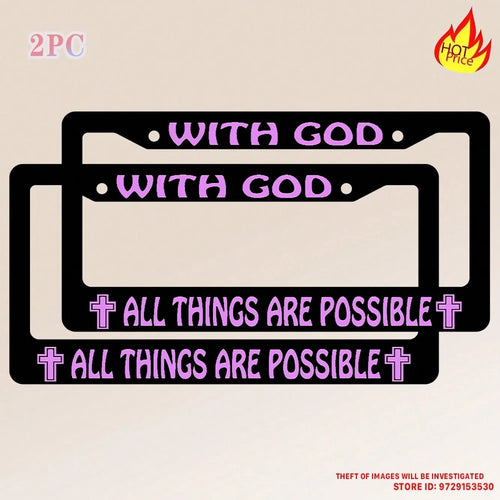2PC WITH GOD ALL THINGS ARE POSSIBLE License Plate Holder, Colored License Plate Frame, Rust Proof And Waterproof Front And Rear License Plate Covers, 2-Hole Nut Set, Automotive Parts Label Holder Sui
