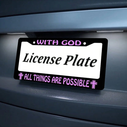 2PC WITH GOD ALL THINGS ARE POSSIBLE License Plate Holder, Colored License Plate Frame, Rust Proof And Waterproof Front And Rear License Plate Covers, 2-Hole Nut Set, Automotive Parts Label Holder Sui