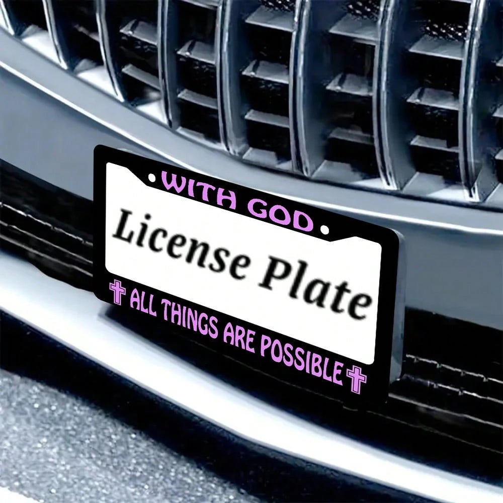 2PC WITH GOD ALL THINGS ARE POSSIBLE License Plate Holder, Colored License Plate Frame, Rust Proof And Waterproof Front And Rear License Plate Covers, 2-Hole Nut Set, Automotive Parts Label Holder Sui