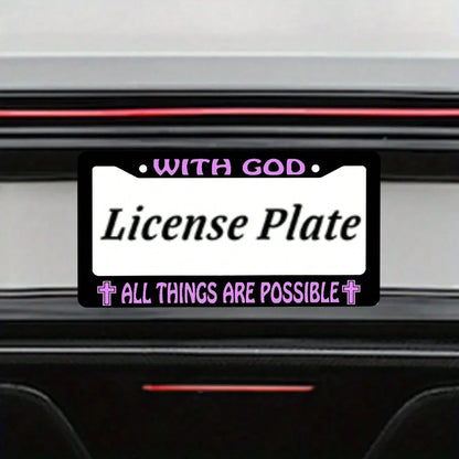 2PC WITH GOD ALL THINGS ARE POSSIBLE License Plate Holder, Colored License Plate Frame, Rust Proof And Waterproof Front And Rear License Plate Covers, 2-Hole Nut Set, Automotive Parts Label Holder Sui