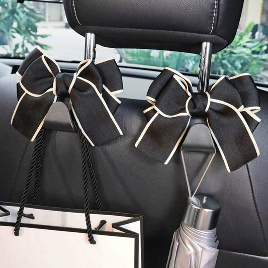 2pcs/1pc Car Seat Backrest Hook Bowknot Creative Cute Cartoon Hidden Multifunctional Small Hook Car Interior Decoration