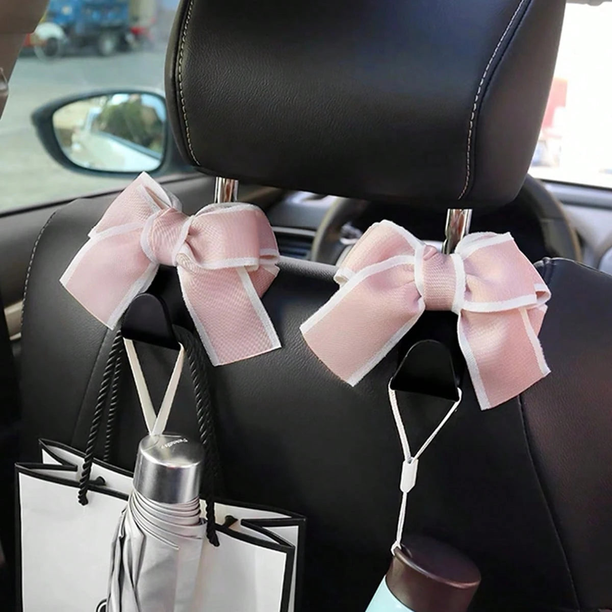2pcs/1pc Car Seat Backrest Hook Bowknot Creative Cute Cartoon Hidden Multifunctional Small Hook Car Interior Decoration