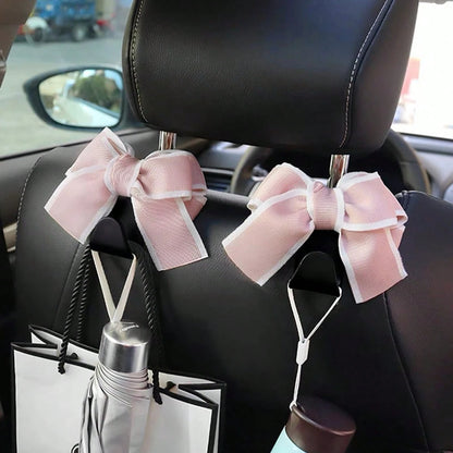 2pcs/1pc Car Seat Backrest Hook Bowknot Creative Cute Cartoon Hidden Multifunctional Small Hook Car Interior Decoration
