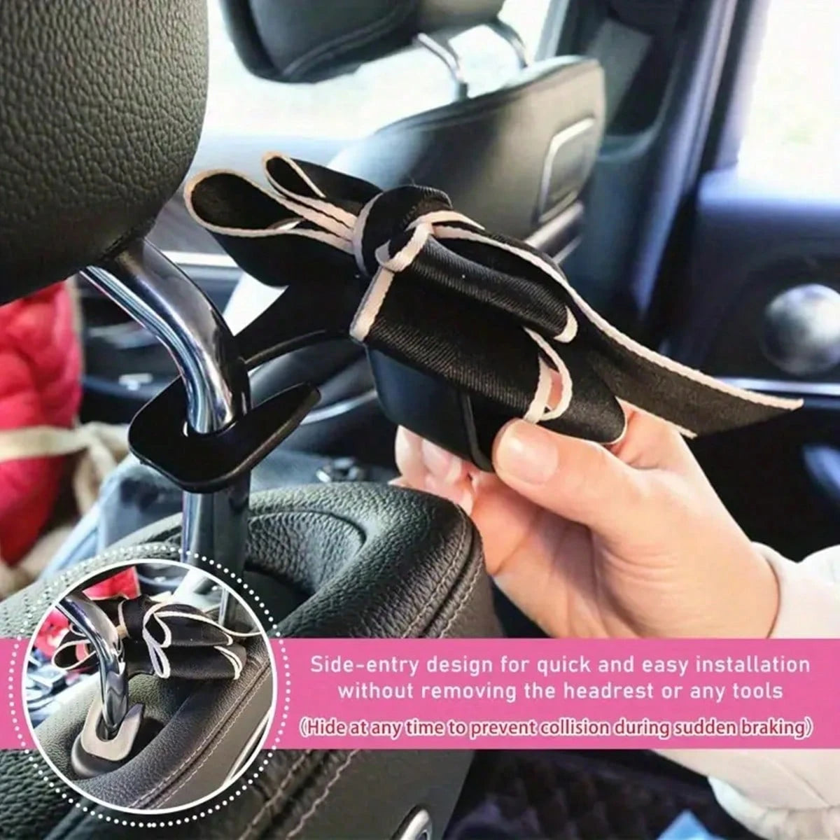 2pcs/1pc Car Seat Backrest Hook Bowknot Creative Cute Cartoon Hidden Multifunctional Small Hook Car Interior Decoration