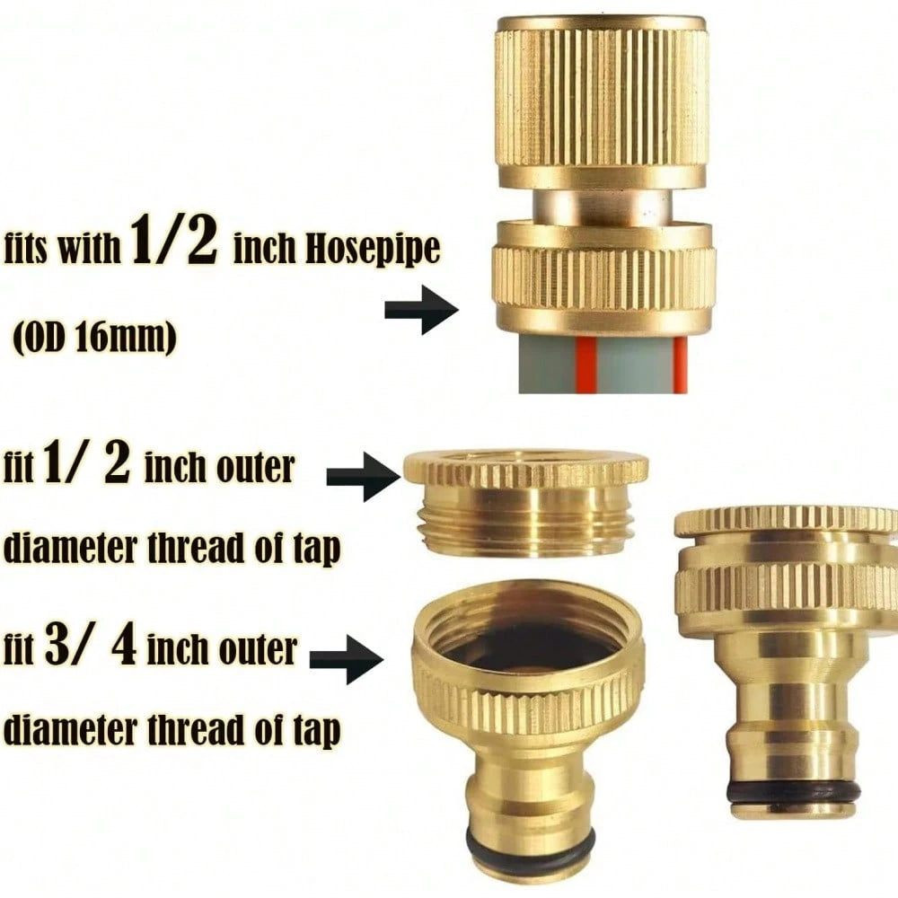 2PCS 2-In-1 Garden Hose Quick Connect Adapter, Fits 1/2" And 3/4" Faucet Male Thread, Thickened Copper-Plated Leak-Proof Hose Connector, Outdoor Garden Watering Hose Nozzle Quick Connection Pipe Tool