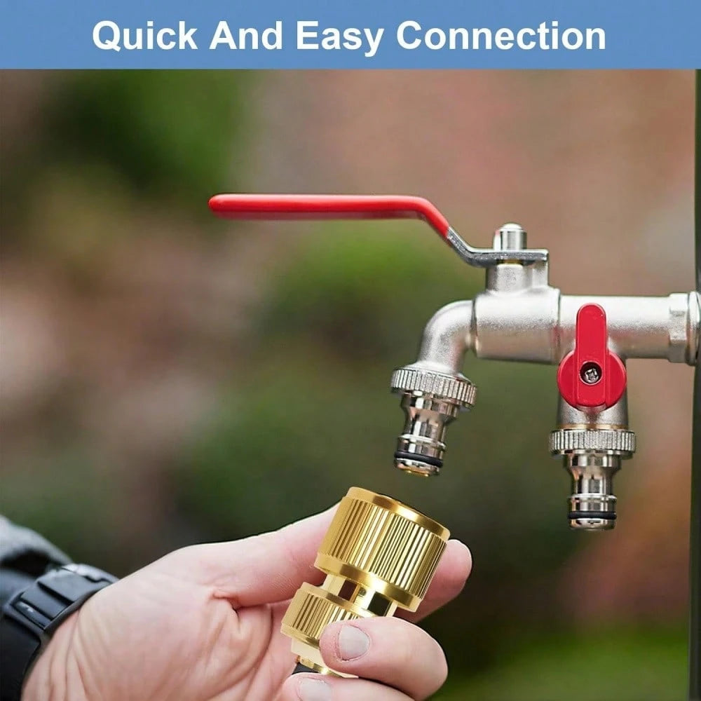 2PCS 2-In-1 Garden Hose Quick Connect Adapter, Fits 1/2" And 3/4" Faucet Male Thread, Thickened Copper-Plated Leak-Proof Hose Connector, Outdoor Garden Watering Hose Nozzle Quick Connection Pipe Tool