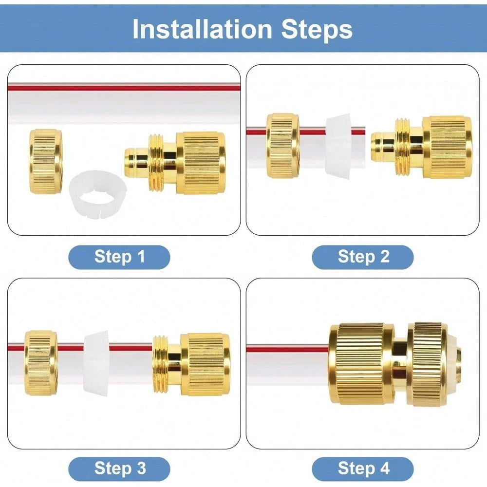 2PCS 2-In-1 Garden Hose Quick Connect Adapter, Fits 1/2" And 3/4" Faucet Male Thread, Thickened Copper-Plated Leak-Proof Hose Connector, Outdoor Garden Watering Hose Nozzle Quick Connection Pipe Tool