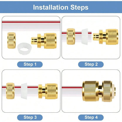 2PCS 2-In-1 Garden Hose Quick Connect Adapter, Fits 1/2" And 3/4" Faucet Male Thread, Thickened Copper-Plated Leak-Proof Hose Connector, Outdoor Garden Watering Hose Nozzle Quick Connection Pipe Tool