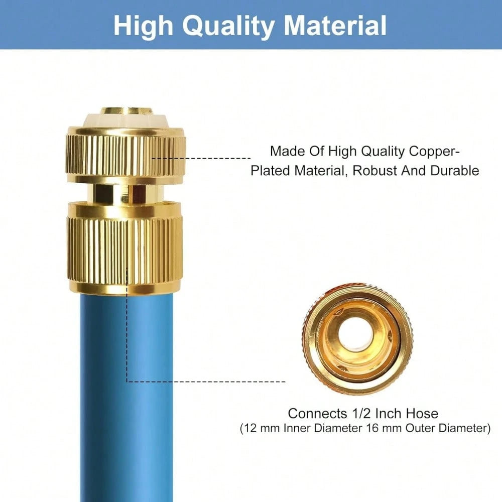 2PCS 2-In-1 Garden Hose Quick Connect Adapter, Fits 1/2" And 3/4" Faucet Male Thread, Thickened Copper-Plated Leak-Proof Hose Connector, Outdoor Garden Watering Hose Nozzle Quick Connection Pipe Tool