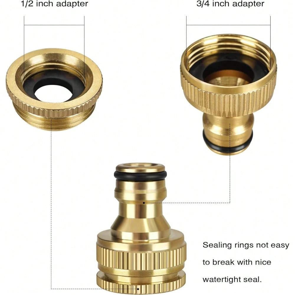 2PCS 2-In-1 Garden Hose Quick Connect Adapter, Fits 1/2" And 3/4" Faucet Male Thread, Thickened Copper-Plated Leak-Proof Hose Connector, Outdoor Garden Watering Hose Nozzle Quick Connection Pipe Tool