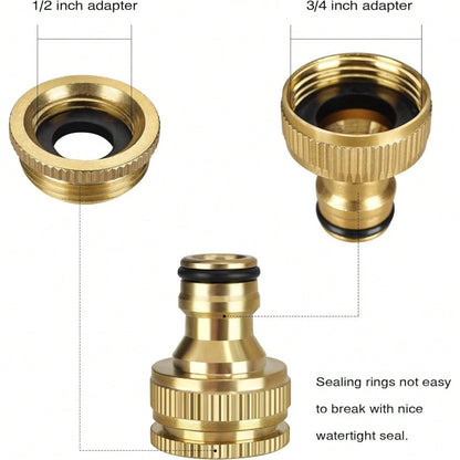 2PCS 2-In-1 Garden Hose Quick Connect Adapter, Fits 1/2" And 3/4" Faucet Male Thread, Thickened Copper-Plated Leak-Proof Hose Connector, Outdoor Garden Watering Hose Nozzle Quick Connection Pipe Tool