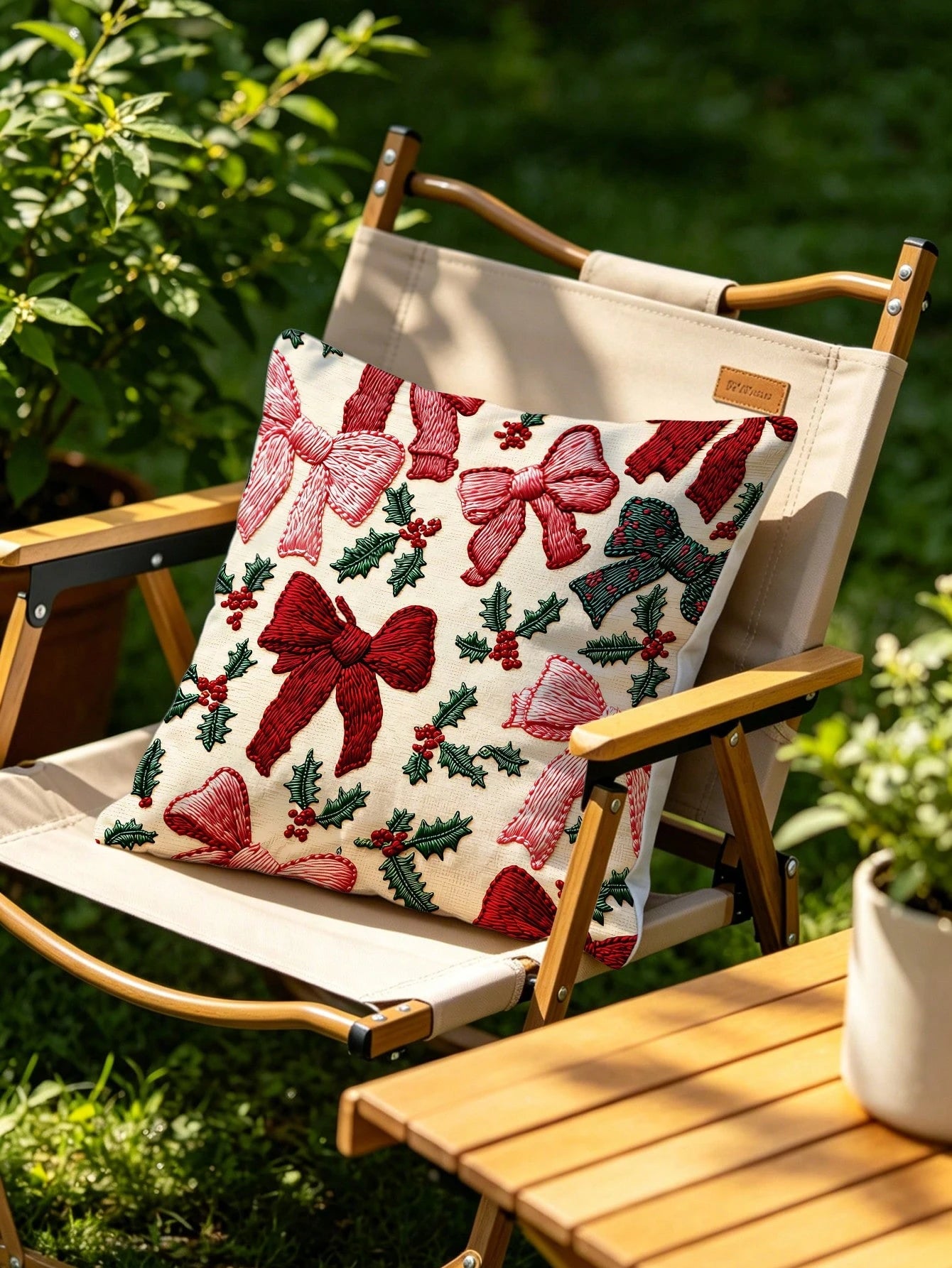 2pcs 2D Flat Printed Christmas Pillow Covers, Non-Embroidered Bow Winter Holiday Home Decor Cushion Covers, Size 45.72 Cm X 45.72 Cm, Christmas Gift Decorative Pillowcases, Suitable For Porch, Patio