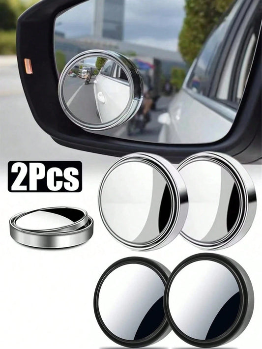 2pcs 360° Adjustable Blind Spot Rear View Mirror Car Auxiliary Convex Mirror Round Frame Wide Angle Mirror For Car Reversing