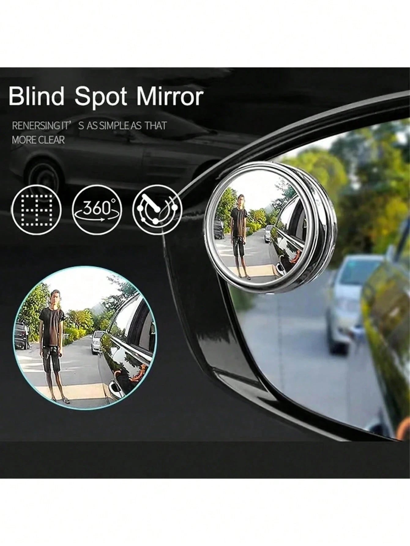 2pcs 360° Adjustable Blind Spot Rear View Mirror Car Auxiliary Convex Mirror Round Frame Wide Angle Mirror For Car Reversing