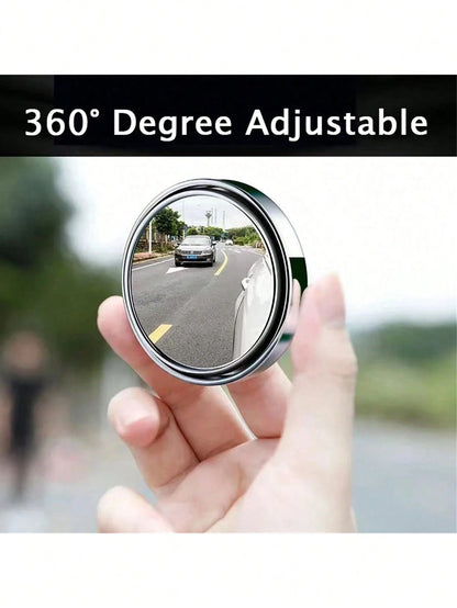 2pcs 360° Adjustable Blind Spot Rear View Mirror Car Auxiliary Convex Mirror Round Frame Wide Angle Mirror For Car Reversing