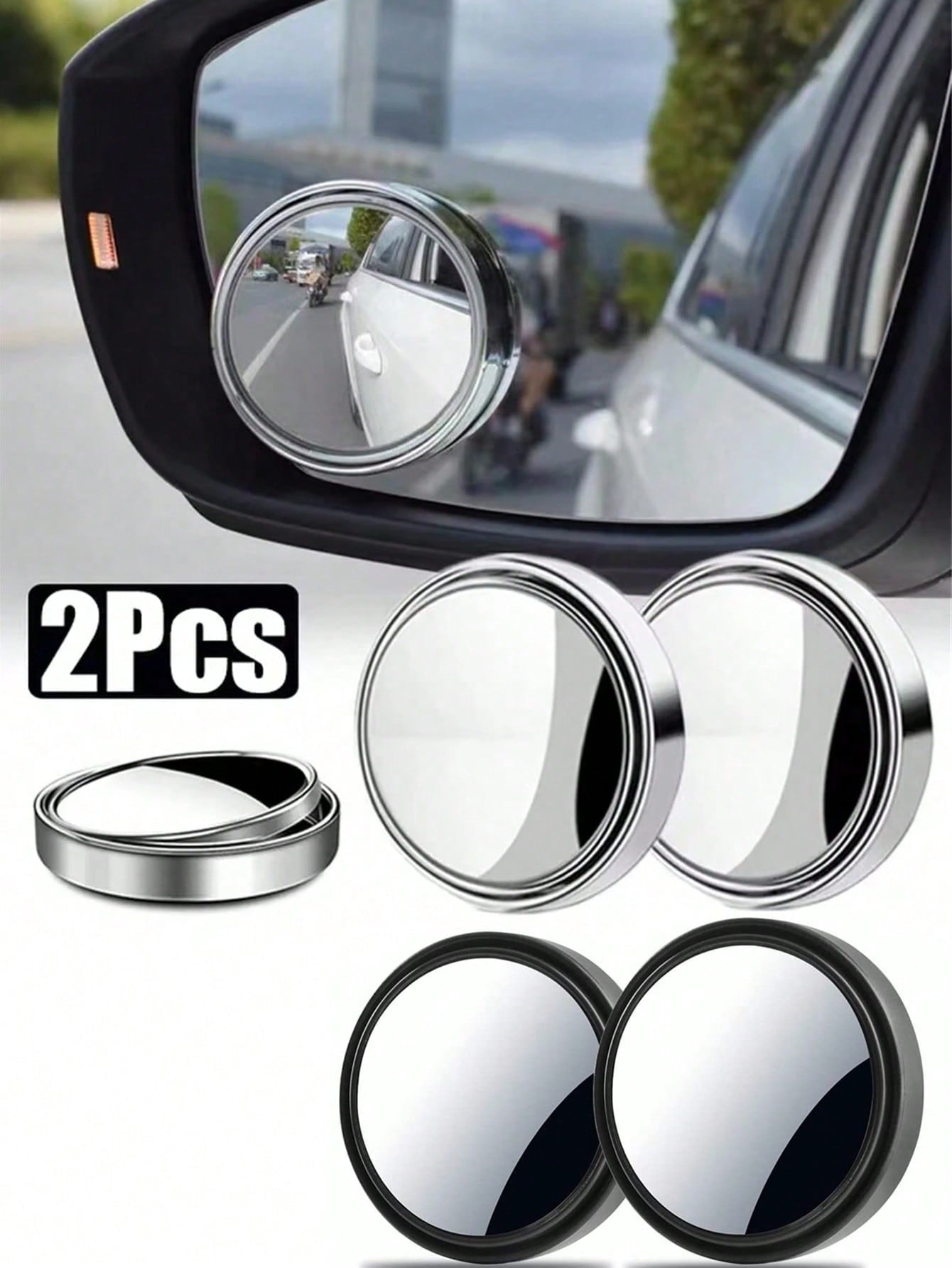 2pcs 360° Adjustable Blind Spot Rear View Mirror Car Auxiliary Convex Mirror Round Frame Wide Angle Mirror For Car Reversing