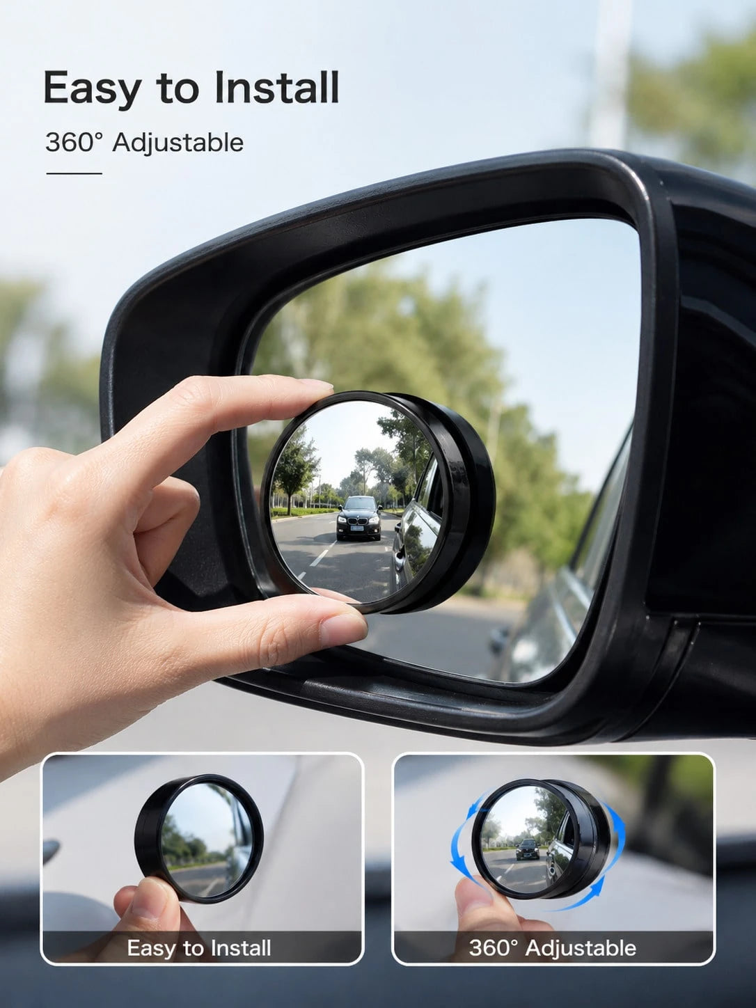 2PCS 360° Car Blind Spot Mirrors, Wide Angle Convex Rearview Mirror Accessories For Reverse & Parking Assistance