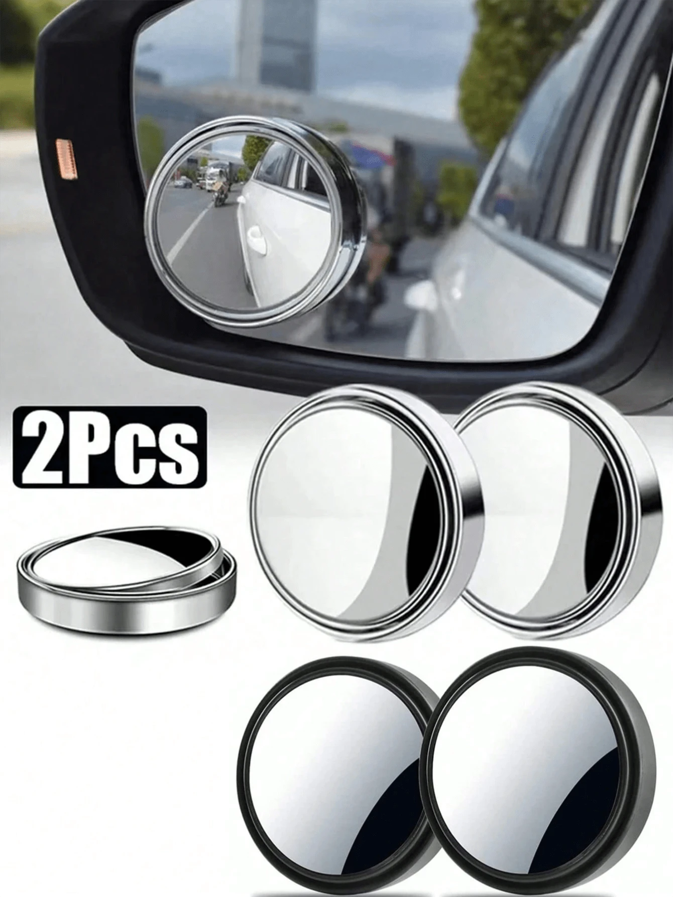 2pcs 360 Degree Adjustable Blind Spot Auxiliary Rearview Convex Mirror, Round Frame Wide Angle Fit For Car Rearview Mirror
