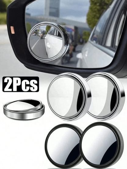 2pcs 360 Degree Adjustable Blind Spot Auxiliary Rearview Convex Mirror, Round Frame Wide Angle Fit For Car Rearview Mirror