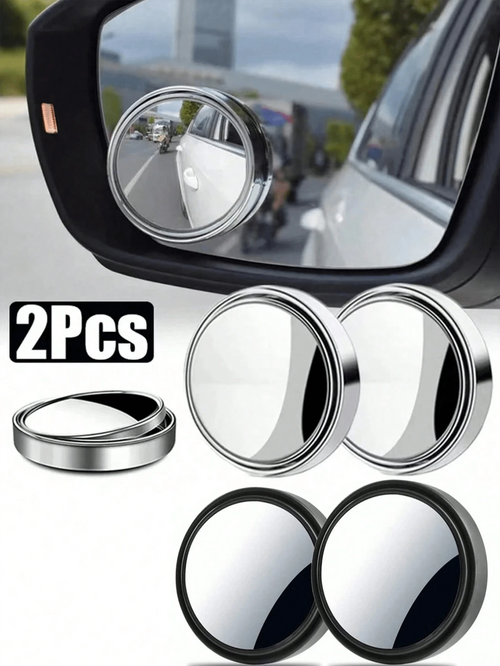 2pcs 360 Degree Adjustable Blind Spot Auxiliary Rearview Convex Mirror, Round Frame Wide Angle Fit For Car Rearview Mirror