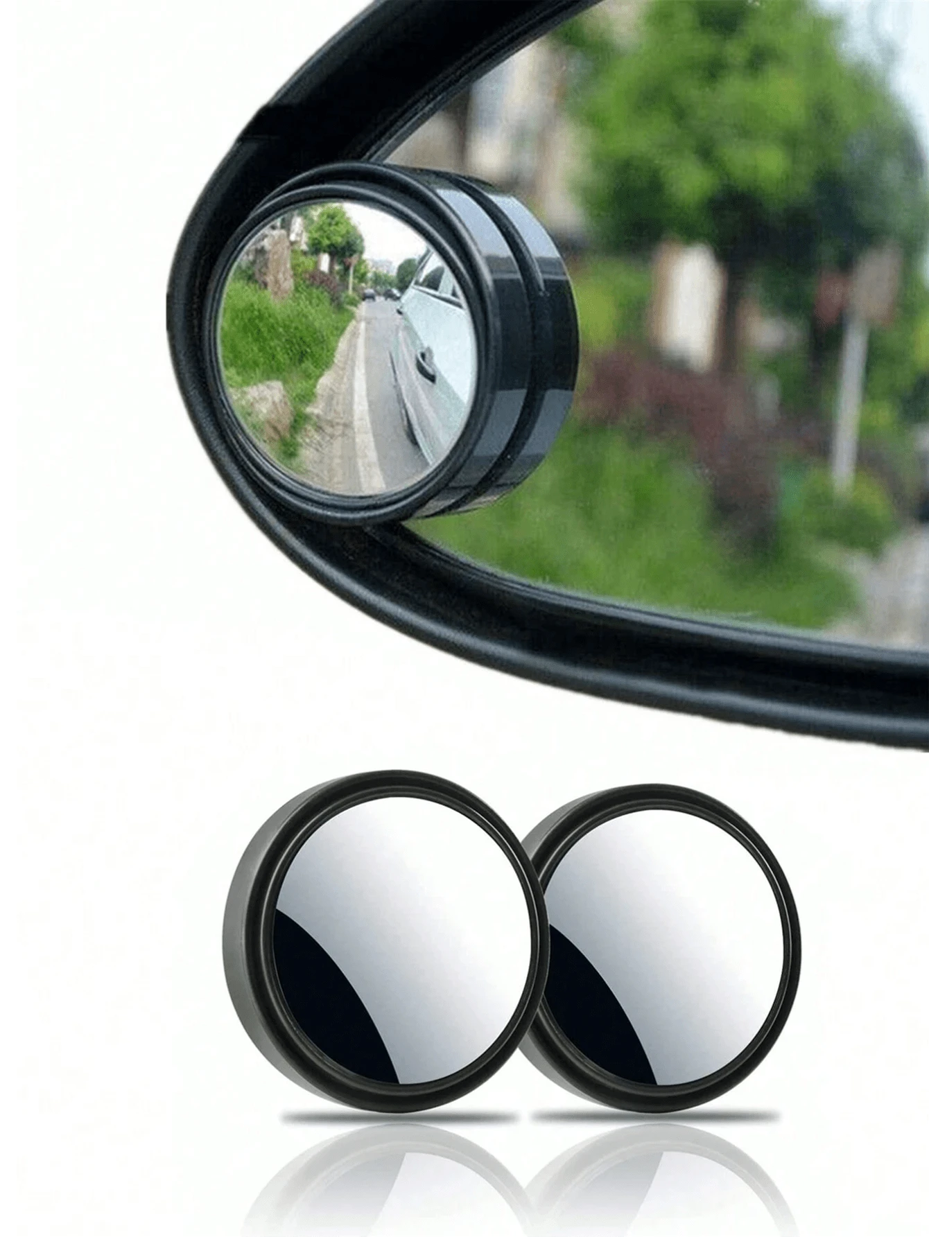 2pcs 360 Degree Adjustable Blind Spot Auxiliary Rearview Convex Mirror, Round Frame Wide Angle Fit For Car Rearview Mirror