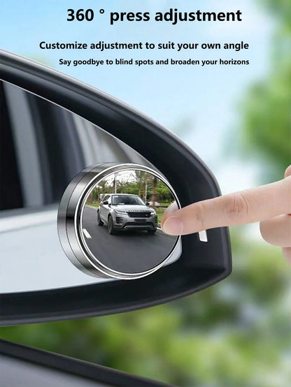 2pcs 360 Degree Adjustable Blind Spot Auxiliary Rearview Convex Mirror, Round Frame Wide Angle Fit For Car Rearview Mirror