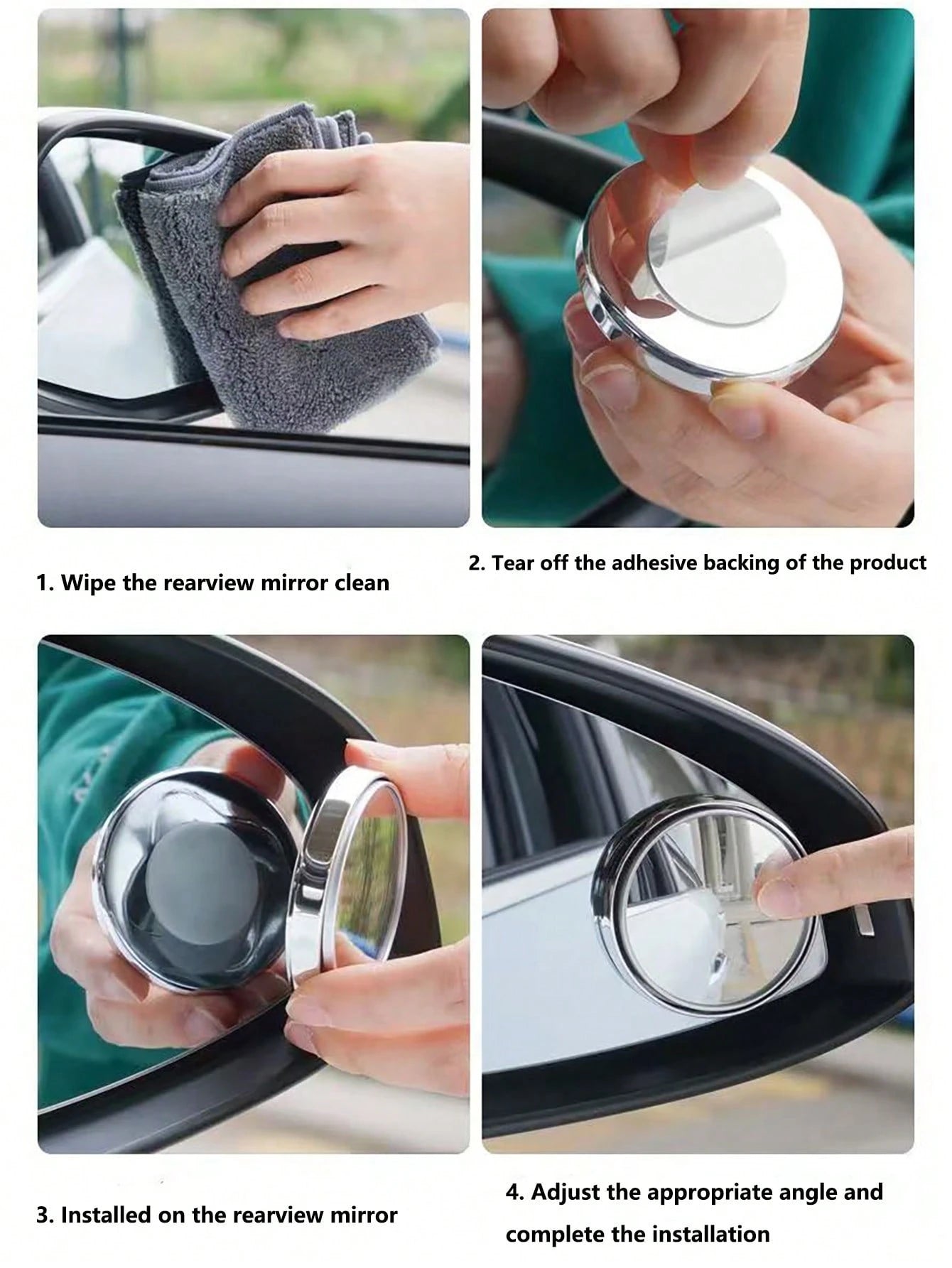 2pcs 360 Degree Adjustable Blind Spot Auxiliary Rearview Convex Mirror, Round Frame Wide Angle Fit For Car Rearview Mirror
