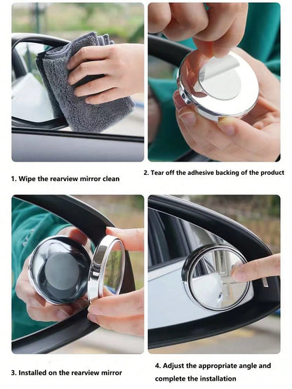 2pcs 360 Degree Adjustable Blind Spot Auxiliary Rearview Convex Mirror, Round Frame Wide Angle Fit For Car Rearview Mirror