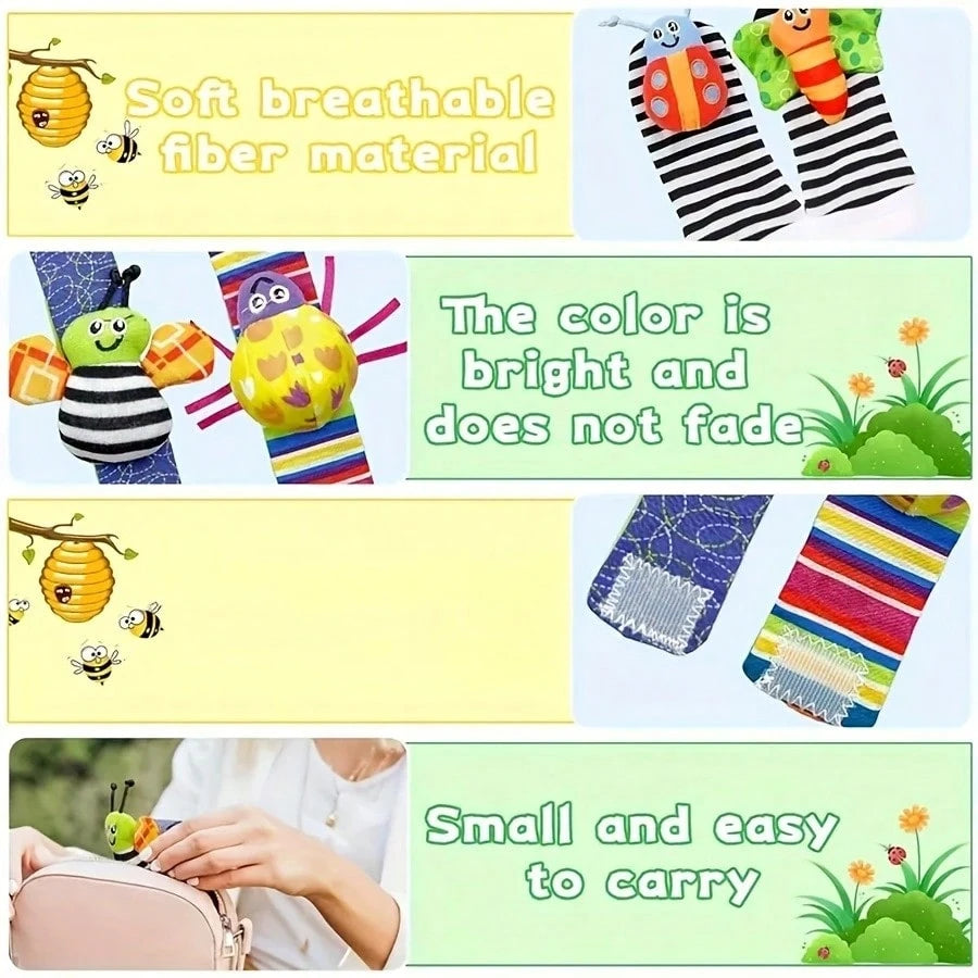 2pcs/4pcs Baby Wrist Rattle Socks Toys, Newborn Socks Toys, Foot Positioner And Wrist Rattle Set, Baby Rattle Socks Toys, Soft Sensory Toys, Suitable For Toddlers And Newborns, Halloween Theme