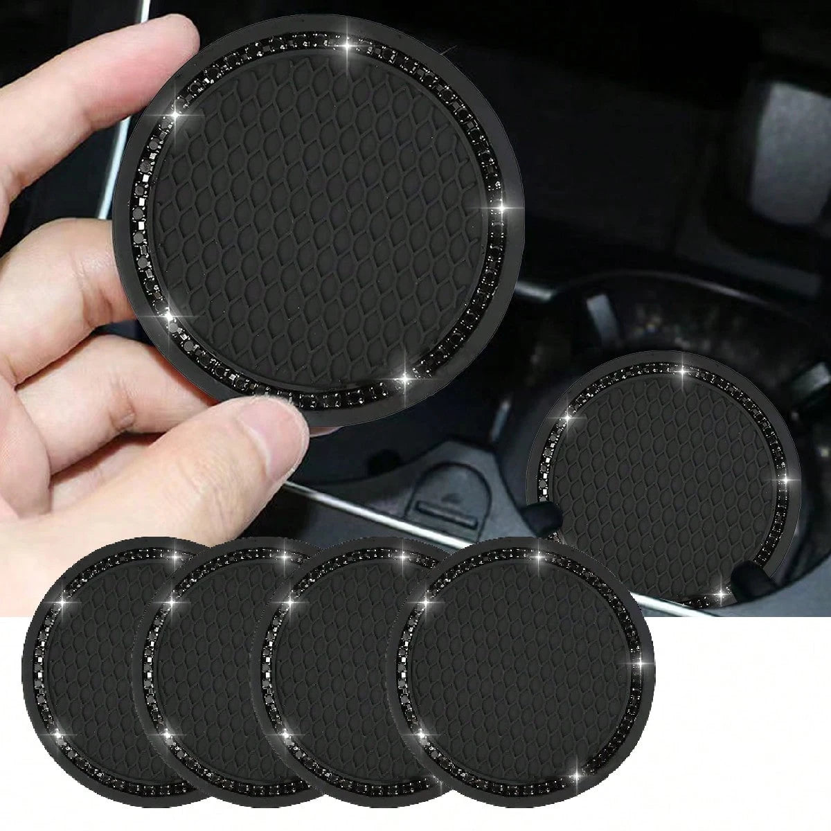 2PCS/4pcs Car Cup Coaster, Bling Cup Holder Insert Coasters,Universal Auto Non-Slip Cup Holder Embedded In Ornaments Silicone Coaster, Car Interior Accessories Mat,8cm/3.1 Inch Soft Crystal Rhinestone