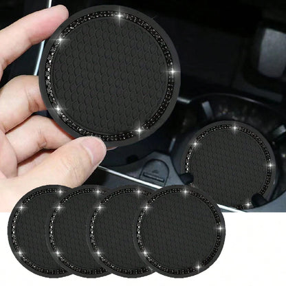 2PCS/4pcs Car Cup Coaster, Bling Cup Holder Insert Coasters,Universal Auto Non-Slip Cup Holder Embedded In Ornaments Silicone Coaster, Car Interior Accessories Mat,8cm/3.1 Inch Soft Crystal Rhinestone