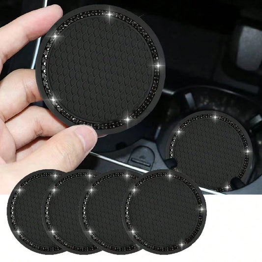 2PCS/4pcs Car Cup Coaster, Bling Cup Holder Insert Coasters,Universal Auto Non-Slip Cup Holder Embedded In Ornaments Silicone Coaster, Car Interior Accessories Mat,8cm/3.1 Inch Soft Crystal Rhinestone