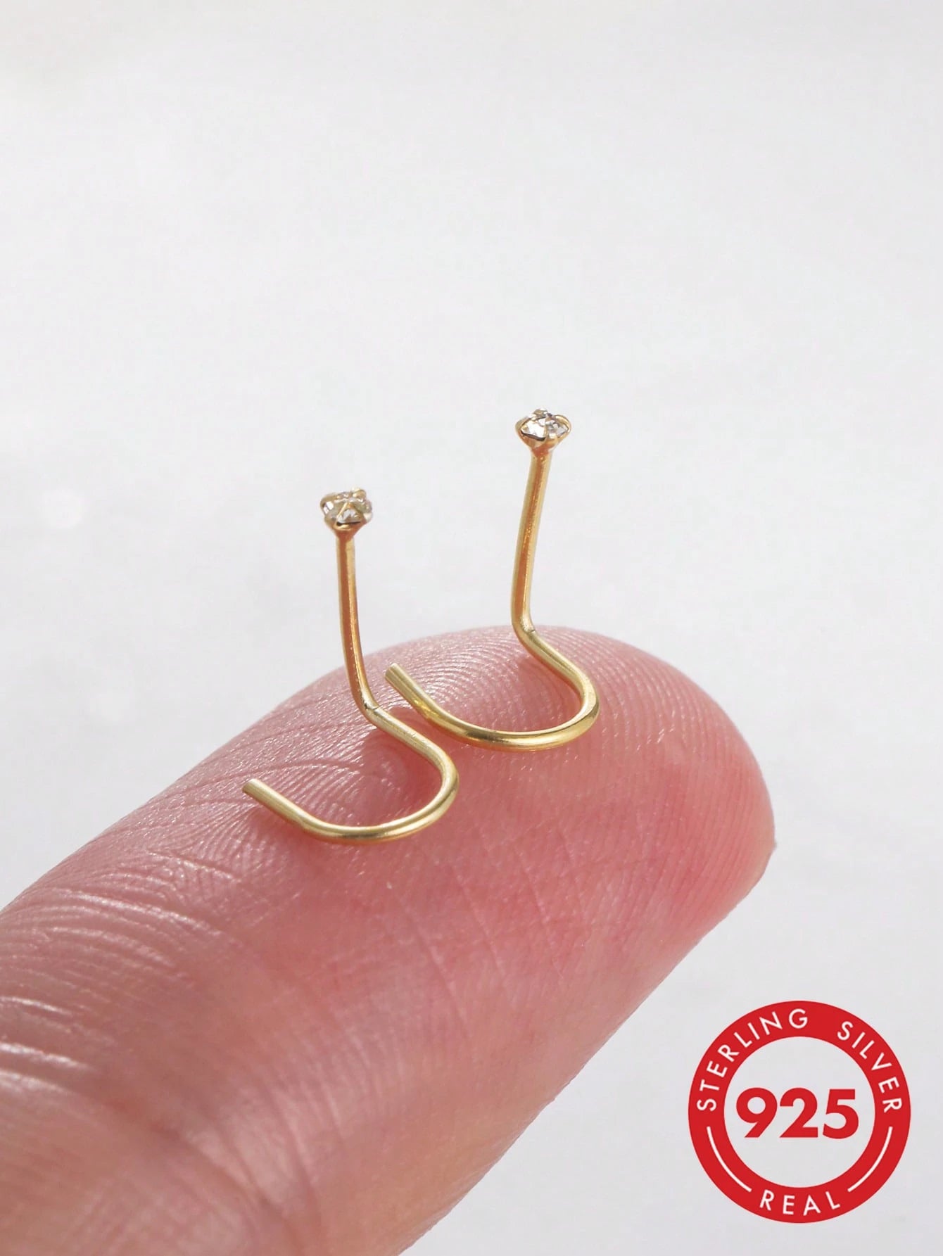 2pcs 925 Sterling Silver Nose Stud Ring Piercing Hook Nose Stud Screw, Tiny 1.5mm Crystal, 24 Gauge, Consumables, Unisex