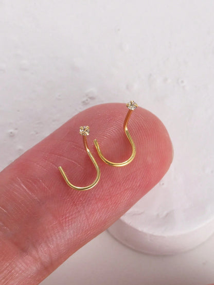 2pcs 925 Sterling Silver Nose Stud Ring Piercing Hook Nose Stud Screw, Tiny 1.5mm Crystal, 24 Gauge, Consumables, Unisex