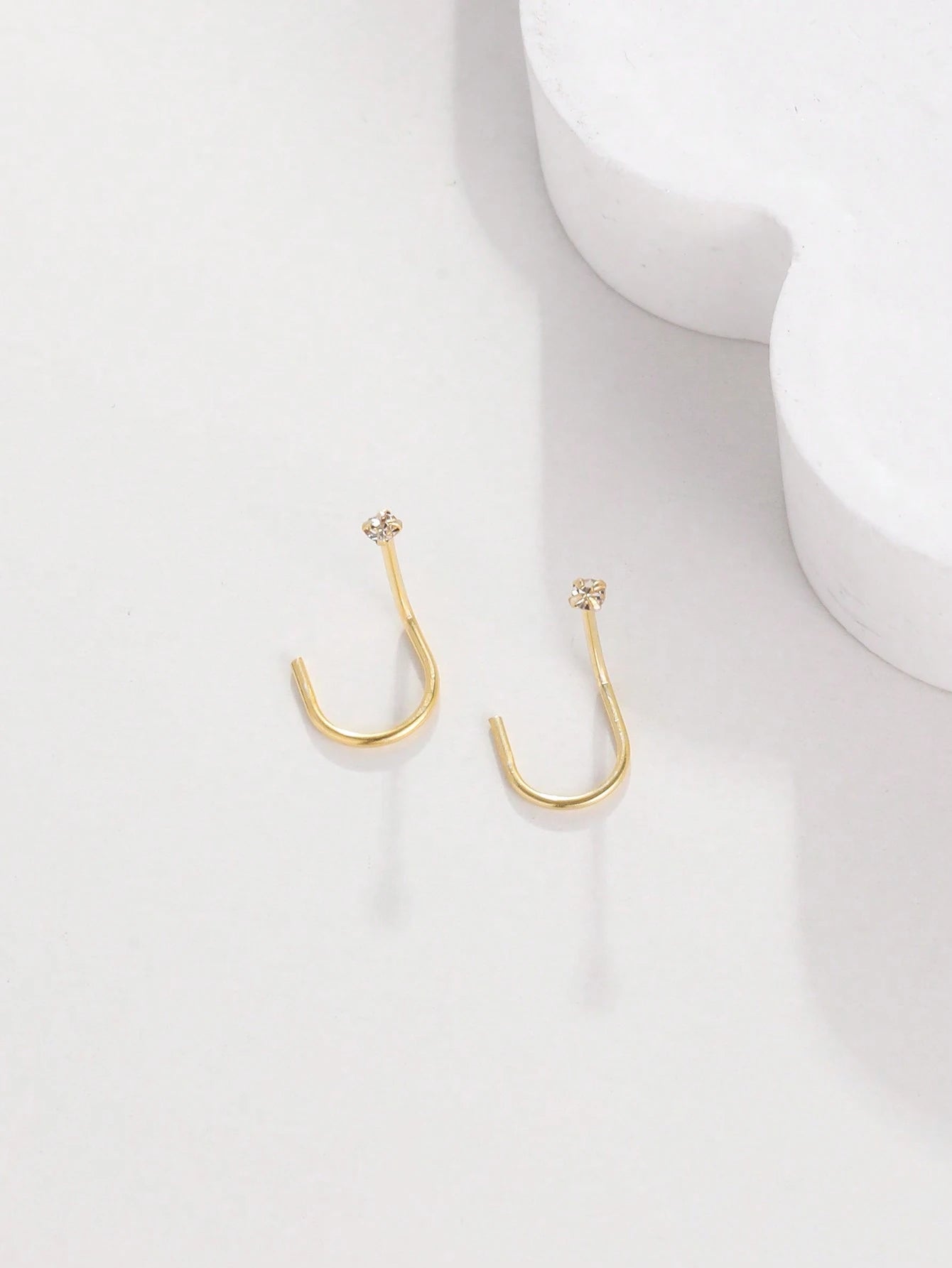 2pcs 925 Sterling Silver Nose Stud Ring Piercing Hook Nose Stud Screw, Tiny 1.5mm Crystal, 24 Gauge, Consumables, Unisex