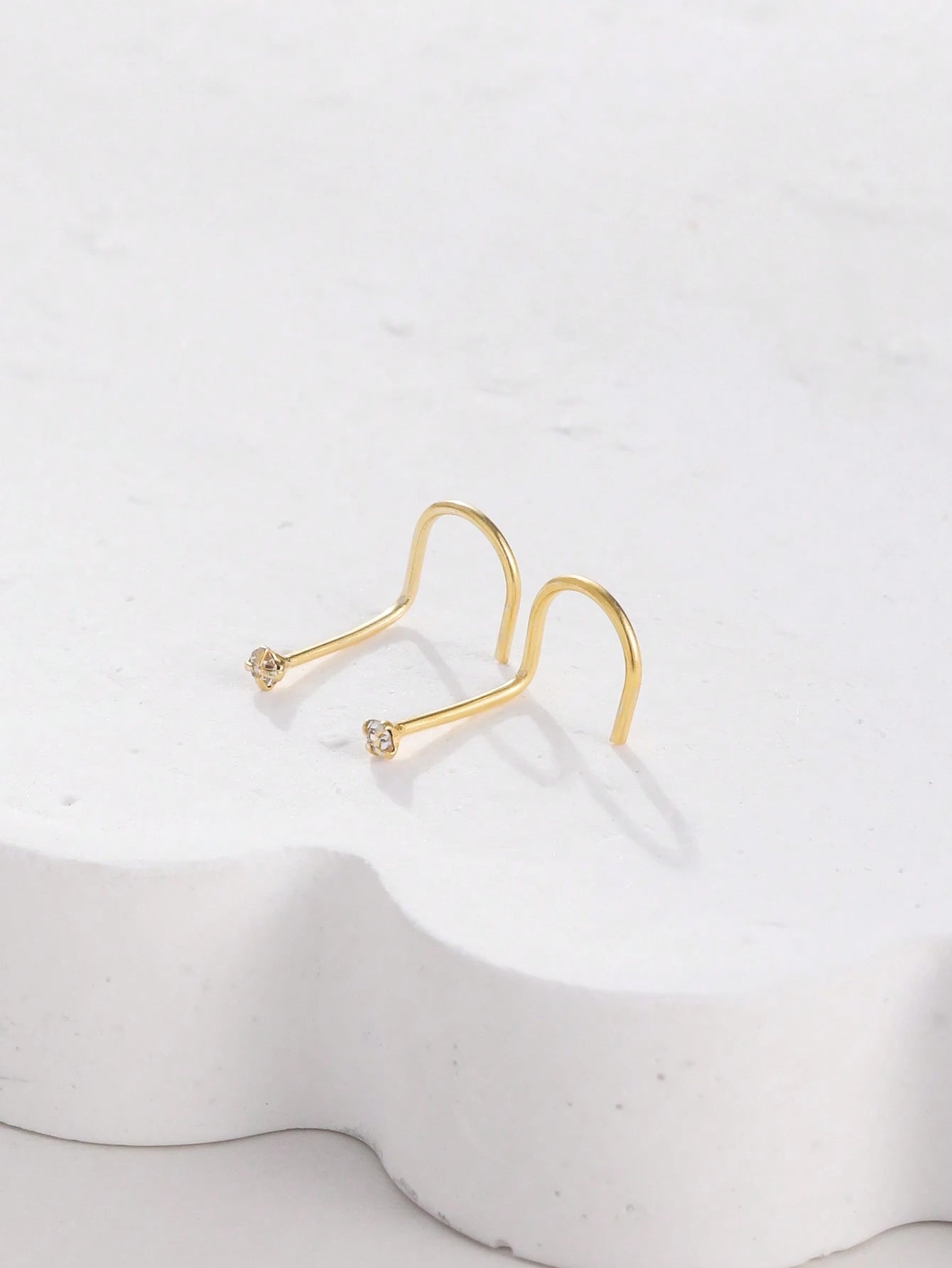 2pcs 925 Sterling Silver Nose Stud Ring Piercing Hook Nose Stud Screw, Tiny 1.5mm Crystal, 24 Gauge, Consumables, Unisex