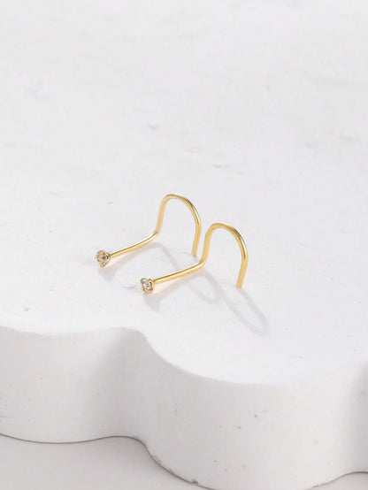 2pcs 925 Sterling Silver Nose Stud Ring Piercing Hook Nose Stud Screw, Tiny 1.5mm Crystal, 24 Gauge, Consumables, Unisex