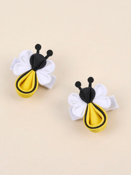 2pcs Baby Bee Shaped Hair Clips With Cute Animal Decoration, Suitable For Daily And Festival Decoration Love Valentine