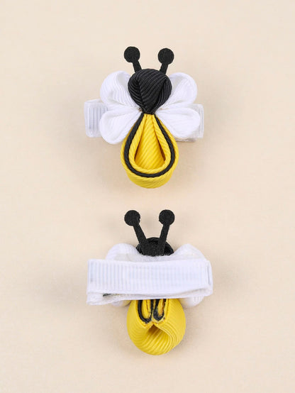 2pcs Baby Bee Shaped Hair Clips With Cute Animal Decoration, Suitable For Daily And Festival Decoration Love Valentine