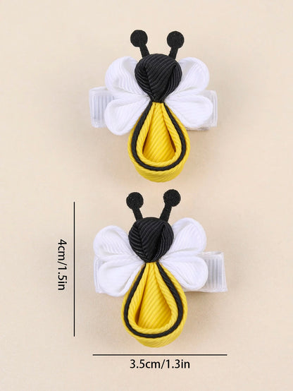 2pcs Baby Bee Shaped Hair Clips With Cute Animal Decoration, Suitable For Daily And Festival Decoration Love Valentine