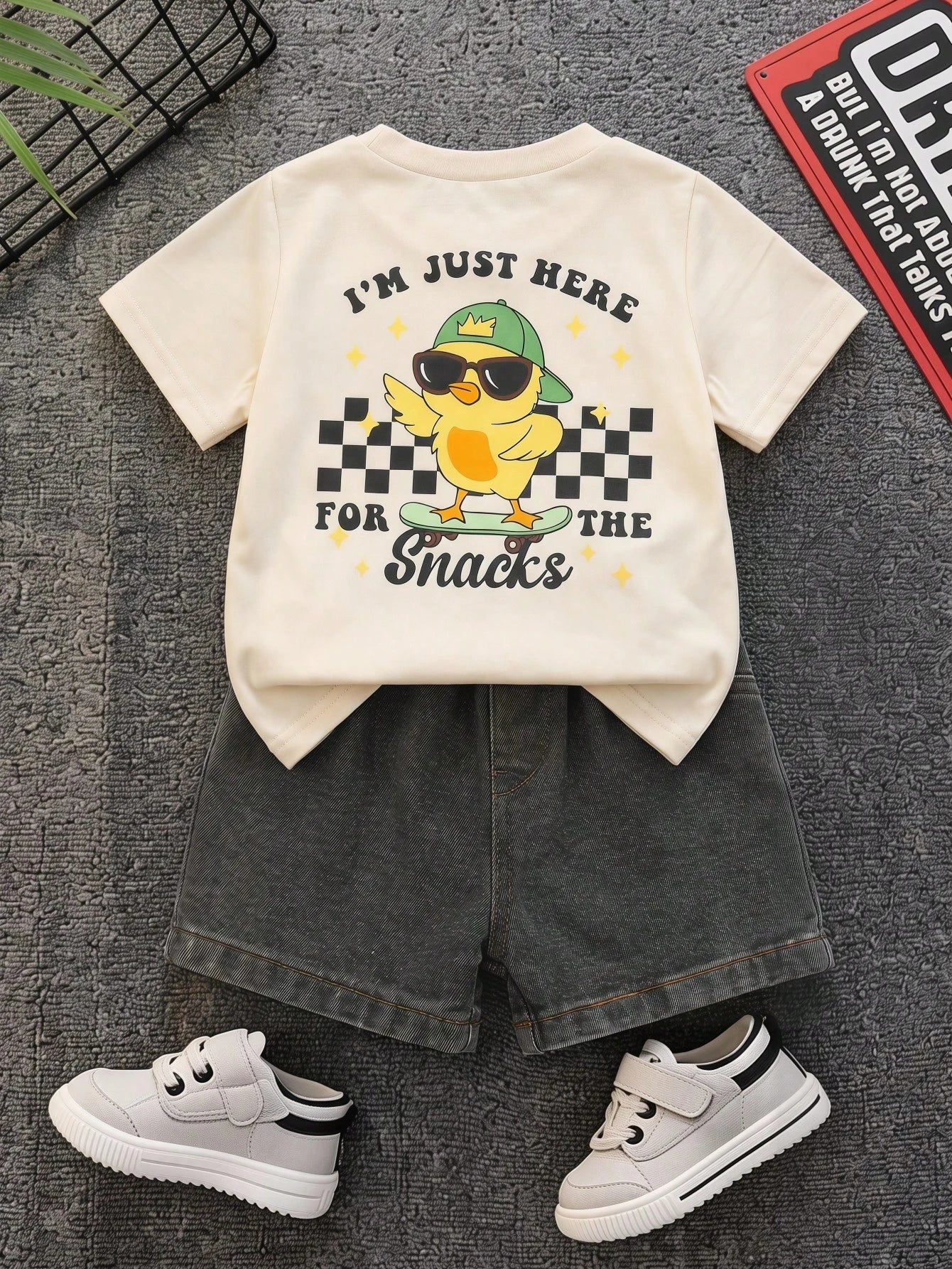 2pcs Baby Boy Summer Casual Cute Duck T-Shirt And Black Denim Shorts Set, Adorable Outfit, Summer Suit, Infant Toddler Denim Set, T-Shirt Set