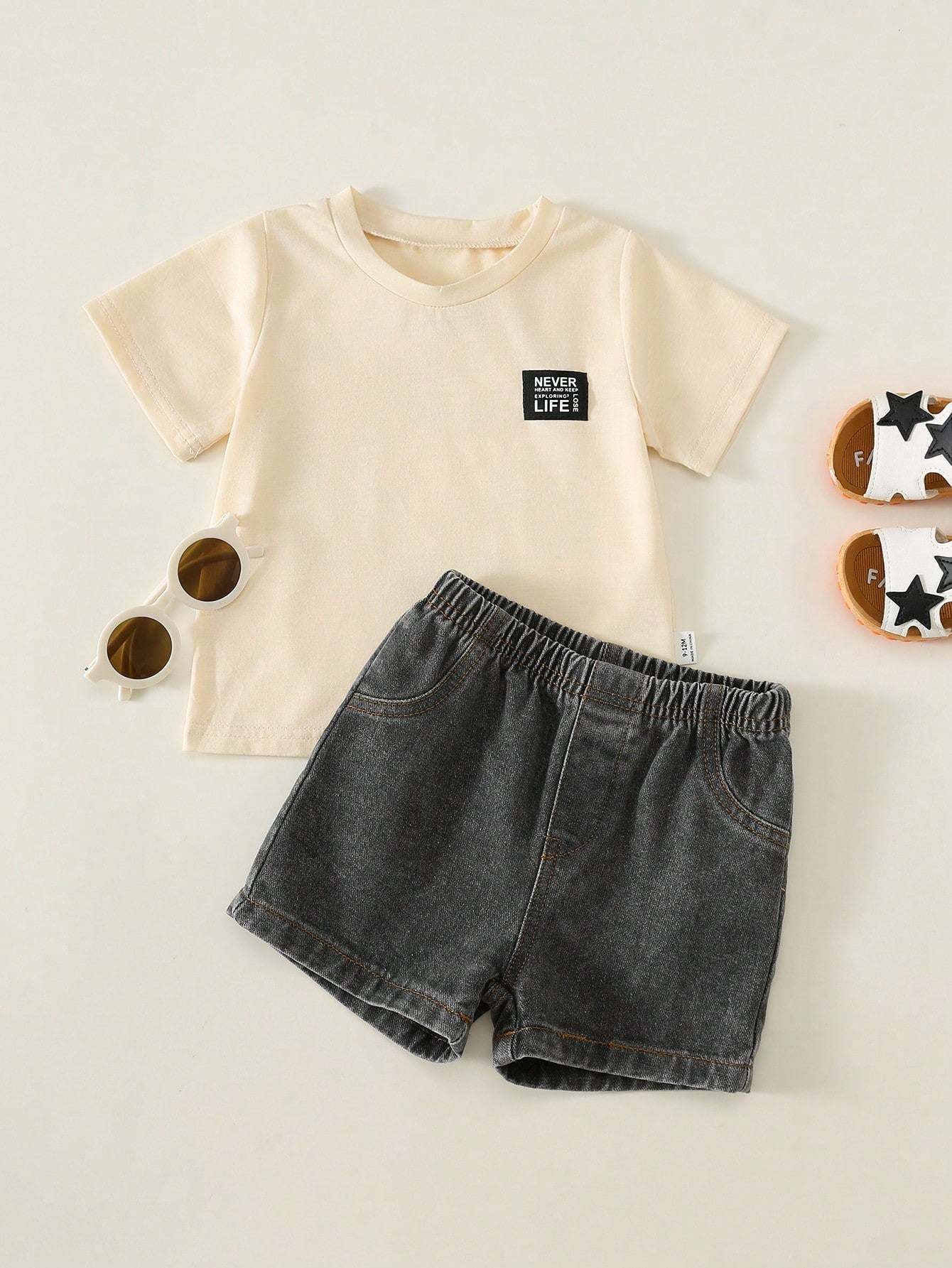 2pcs Baby Boy Summer Casual Cute Duck T-Shirt And Black Denim Shorts Set, Adorable Outfit, Summer Suit, Infant Toddler Denim Set, T-Shirt Set