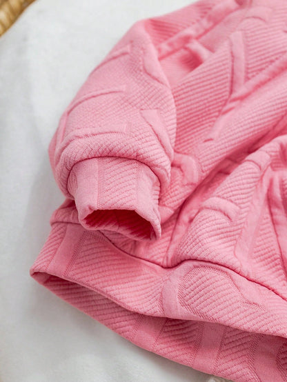 2pcs Baby Girl Cute Pink Winter Outfit,Long Sleeve Hooded Sweatshirt With Furry Collar & Elastic Waist Pants Set,Casual Daily Wear For Play Date