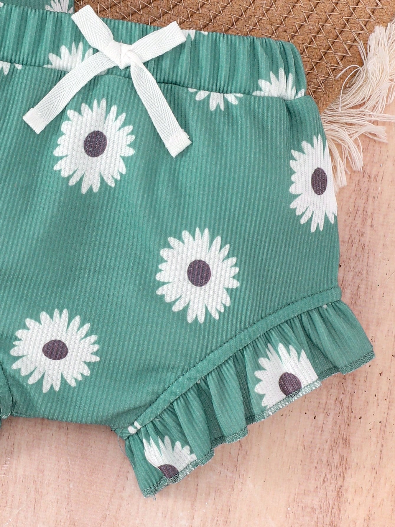 2pcs Baby Girl Cute Print Thin Romper And Shorts With Headband Set, Summer
